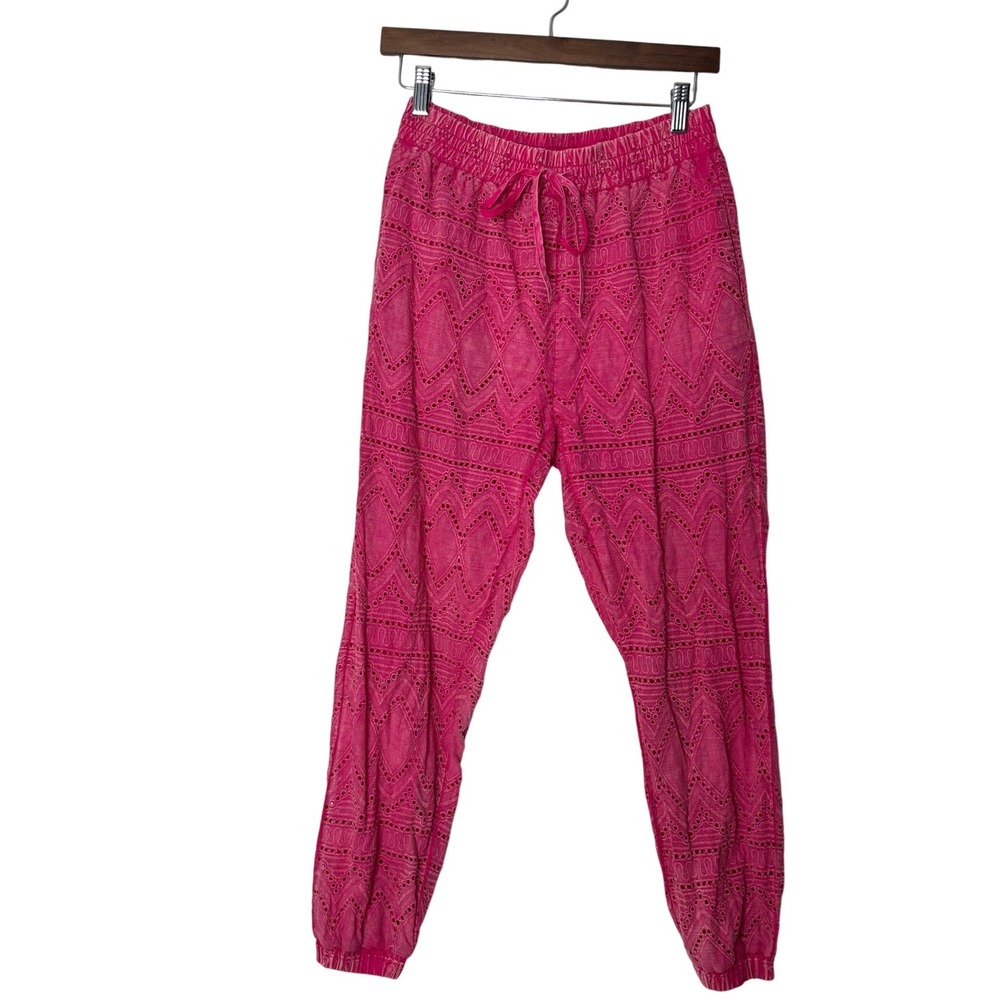 VICI Pink Cotton Eyelet Joggers Elastic Waist Drawstring Pants Womens XS
